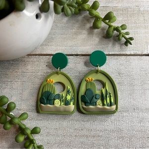 🌵🪴🌱 3D Handmade Cactus Green Polymer Clay Earrings! New! Handmade! Unique